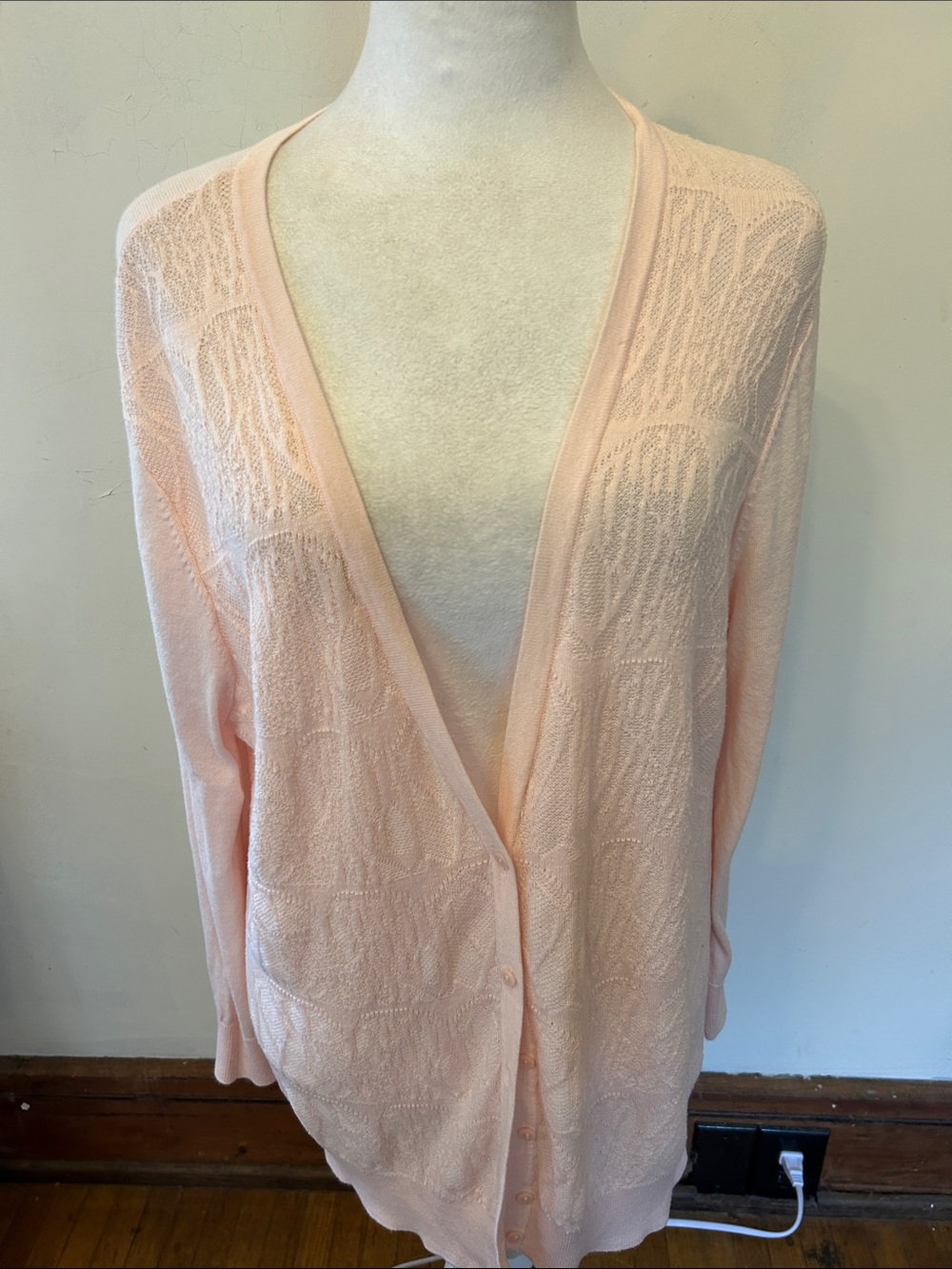 Loft soft pink V neck patterned cotton cardigan Size XL EUC
